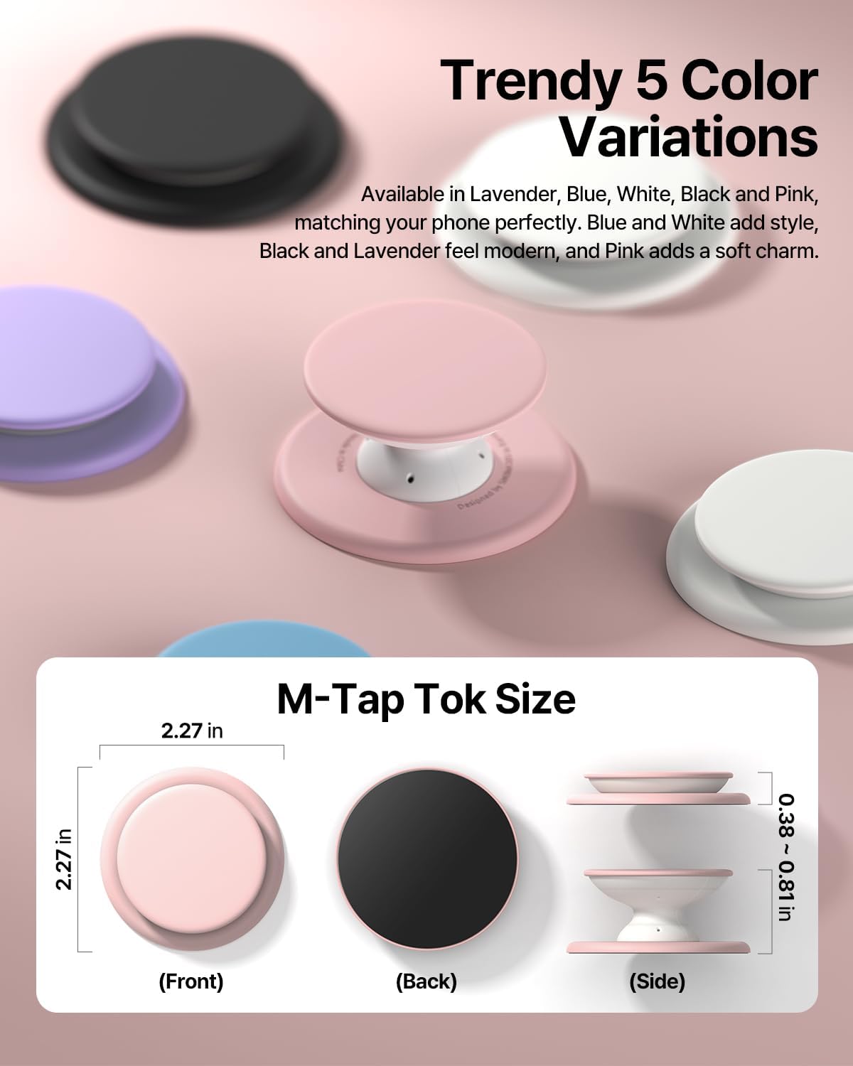 Sinjimoru for MagSafe Phone Grip, Soft Silicone Magnetic Finger Grip for iPhone 16/15/14/13/12, Comfortable One-Touch Holding, M-Tap Tok (Pink)