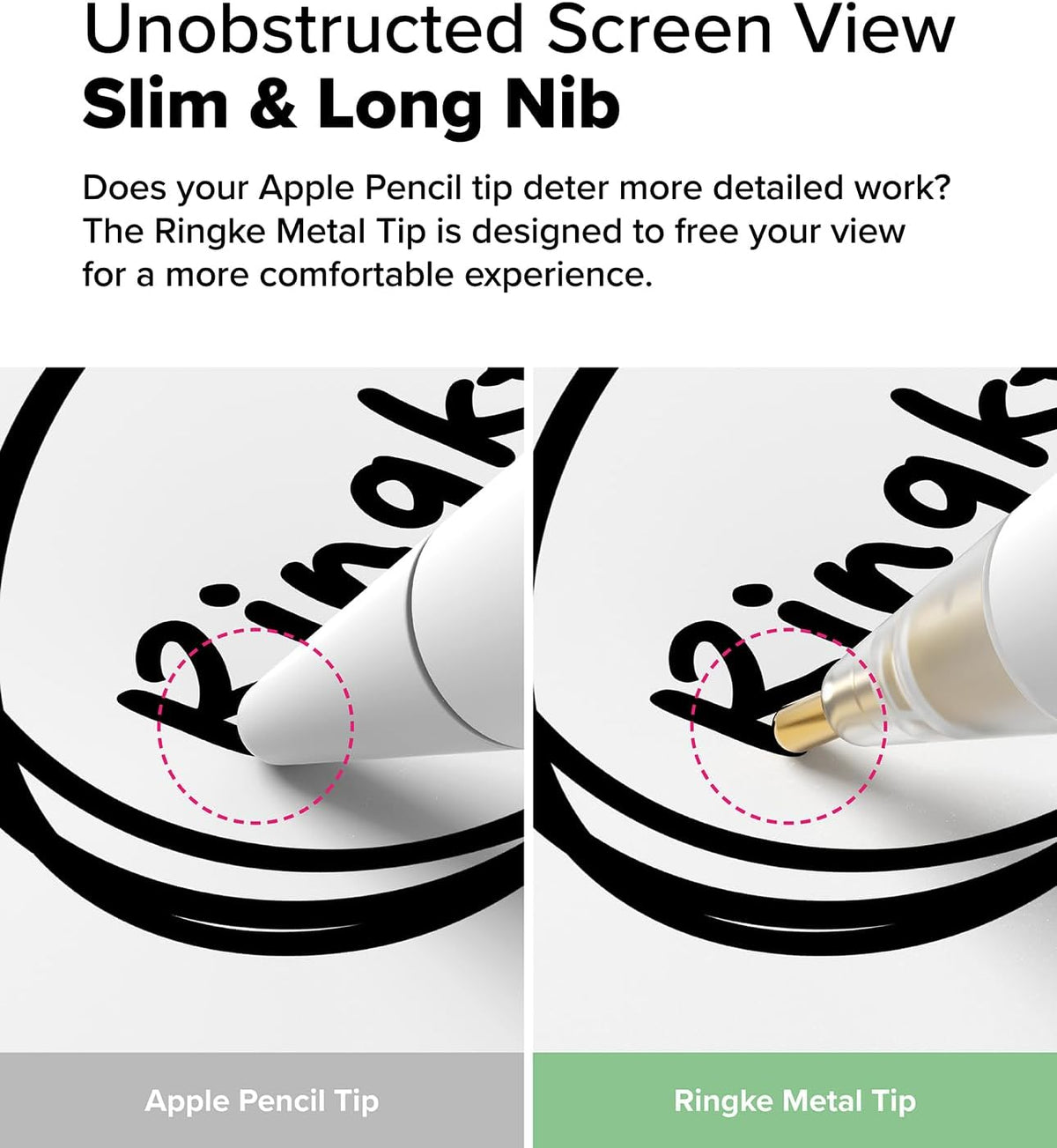 Ringke Apple Pencil Tips [3 Pack/Replacements for All Generations] Compatible with Apple Pencil Pro, 1st, 2nd Gen, USB-C Accessories, Clean & Neat Feel Nib - Metal (Matte Clear)