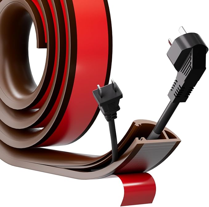 10ft Side Buckle Floor Cord Cover for Wires, Selfadhesive Extension Cord Hider Easy Floor Cable Management Prevent Cable Trips,Silicone Floor Wire Covers for Cords, Cable Protector Cord Cavity（Brown）