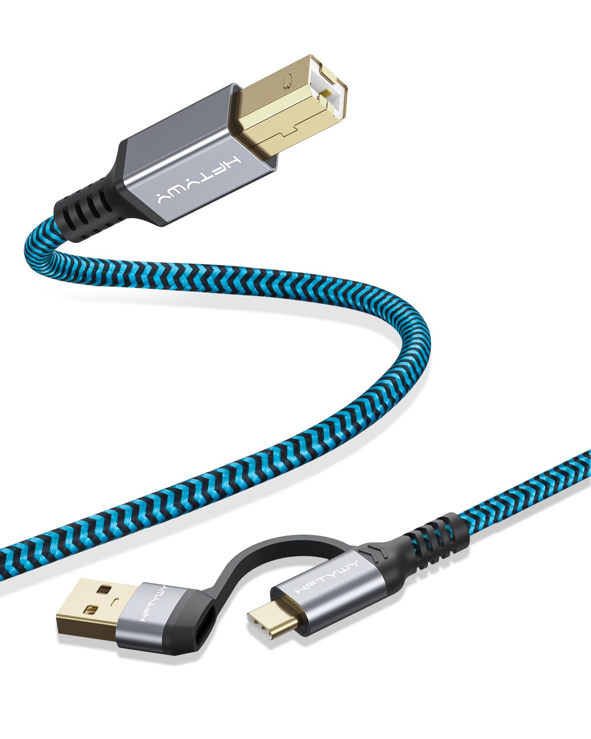 Hftywy 10 2-in-1 Printer Cable FT, Type C and USB A to B Printer Cable Compatible with MacBook Pro, HP, Canon, Epson