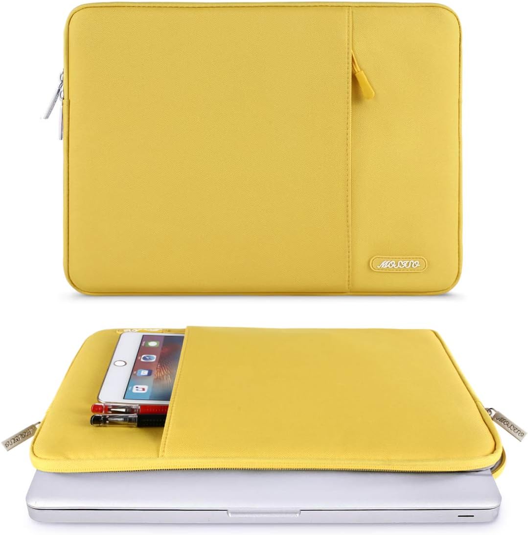 MOSISO Laptop Case 13.3 inch, 13-13.3 inch Laptop Sleeve Compatible with MacBook Air/Pro 13 / Pro 14, HP Dell ASUS Lenovo Notebook, Polyester Vertical Computer Sleeve Bag with Pocket, Yellow