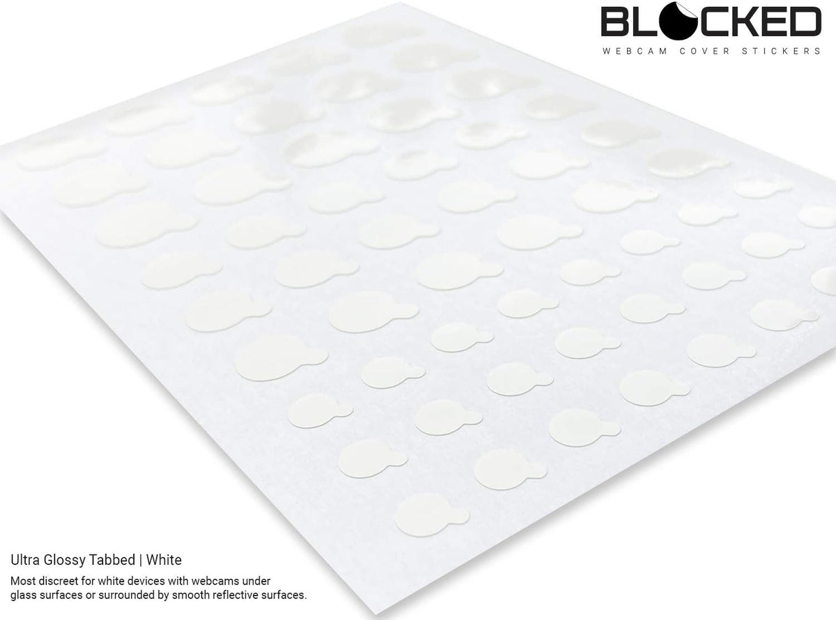 BLOCKED Stackable Webcam/Camera Vinyl Covers | 57 TabbedLow-Tack Restickable Webcam Sticker | Multiple Sizes | White 57-Pack Tabbed (Ultra Glossy)