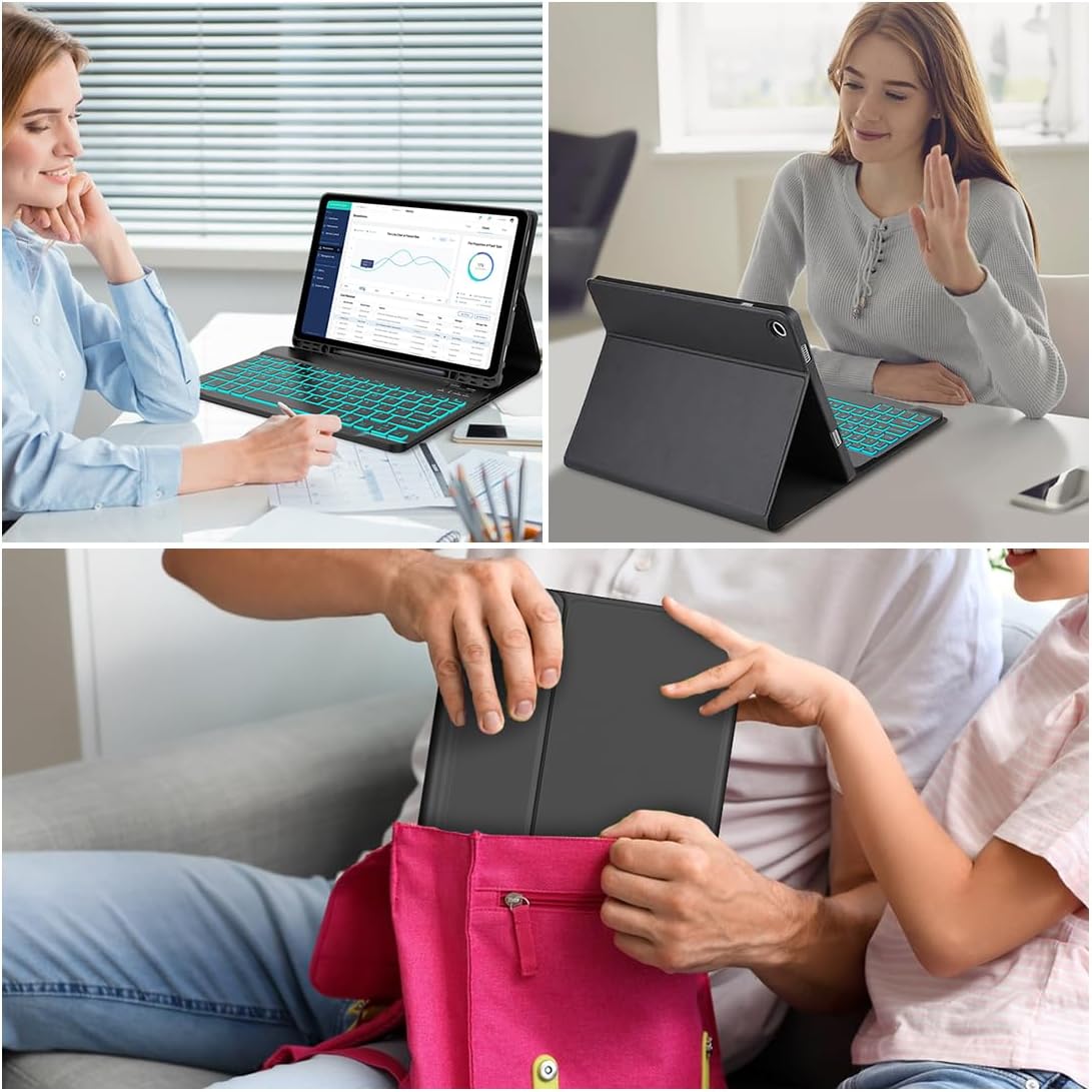 Galaxy Tab A9 Plus Case with Keyboard 5G 11 Inch 2023 (SM-X210/X216/X218), 7 Color Backlit Detachable Tablet Keyboard Cover with S Pen Holder for Samsung Galaxy Tab A9+ 11" (Black)