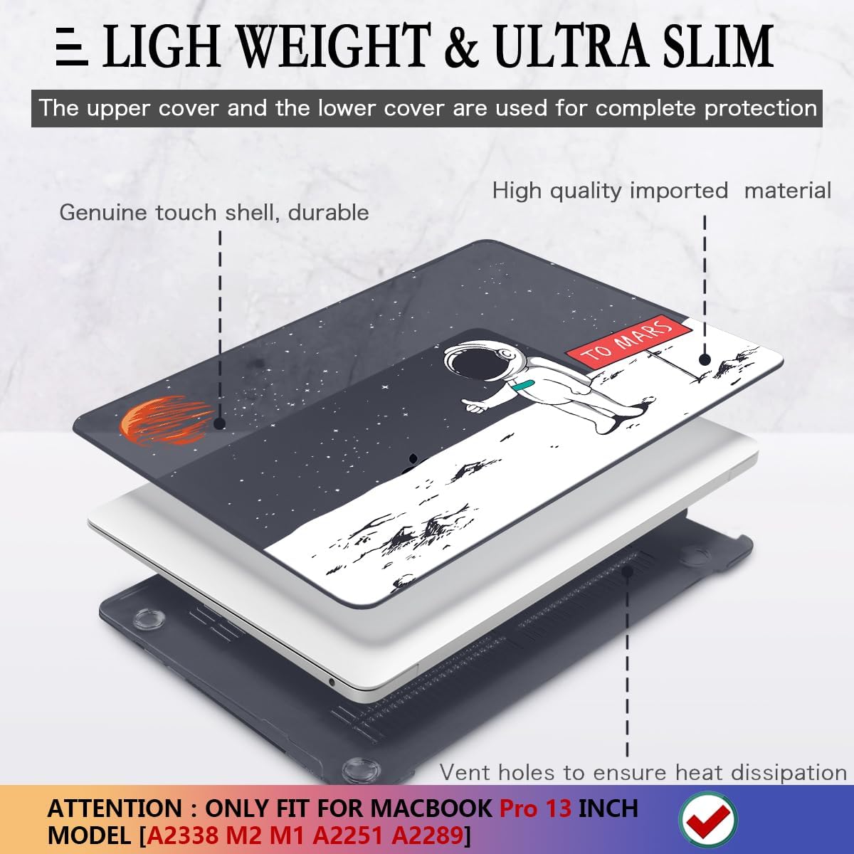 CISSOOK Compatible with MacBook Pro 13 inch Case 2025-2020 Release M2 Chip A2338 M1 A2251 A2289, Astronaut Hard Shell Case for MacBook Pro 13 Inch with Touch Bar, Space Themed Mars