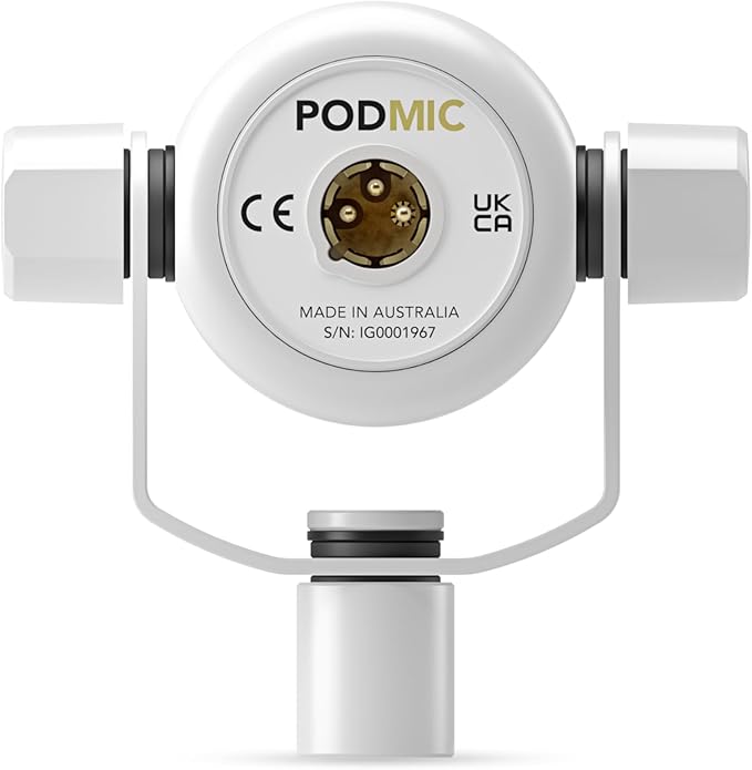 Rode PodMic Dynamic Broadcast Microphone (White) with PSA1+ Microphone Boom Arm WS14 Pop Filter and Premium XLR Cable (Orange)