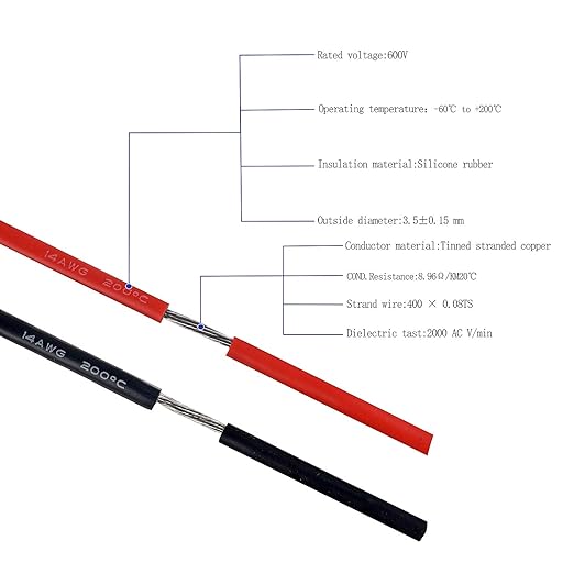 BOJACK 14 Gauge Silicone Wire 10 feet red and 10 feet Black Flexible 14 AWG Stranded Copper Wire(Pack of 1 Pair)