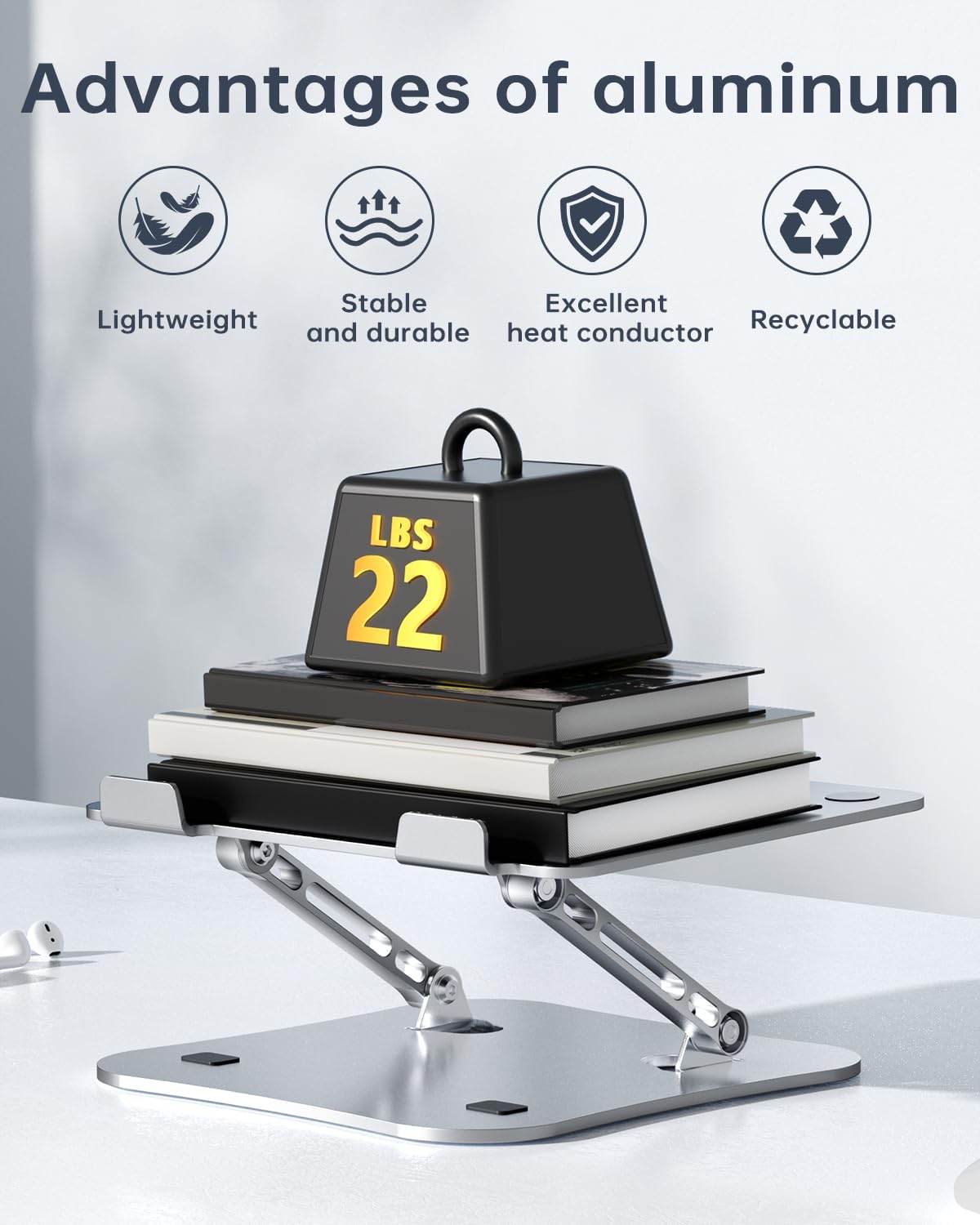 H&C(hcck&Cllassp) 11-17 inch Aluminum Laptop Stand for Desk, Foldable and Portable Laptop Riser, Adjustable Notebook