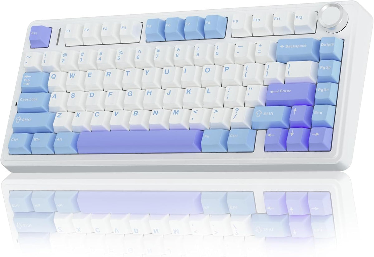 AULA F75 75% Wireless Mechanical Keyboard, Hot Swappable Creamy Keyboard, Pre-lubed Star Vector Switches RGB Backlit Gaming Keyboards, 2.4GHz/Type-C/BT5.0(White&Blue&Purple)