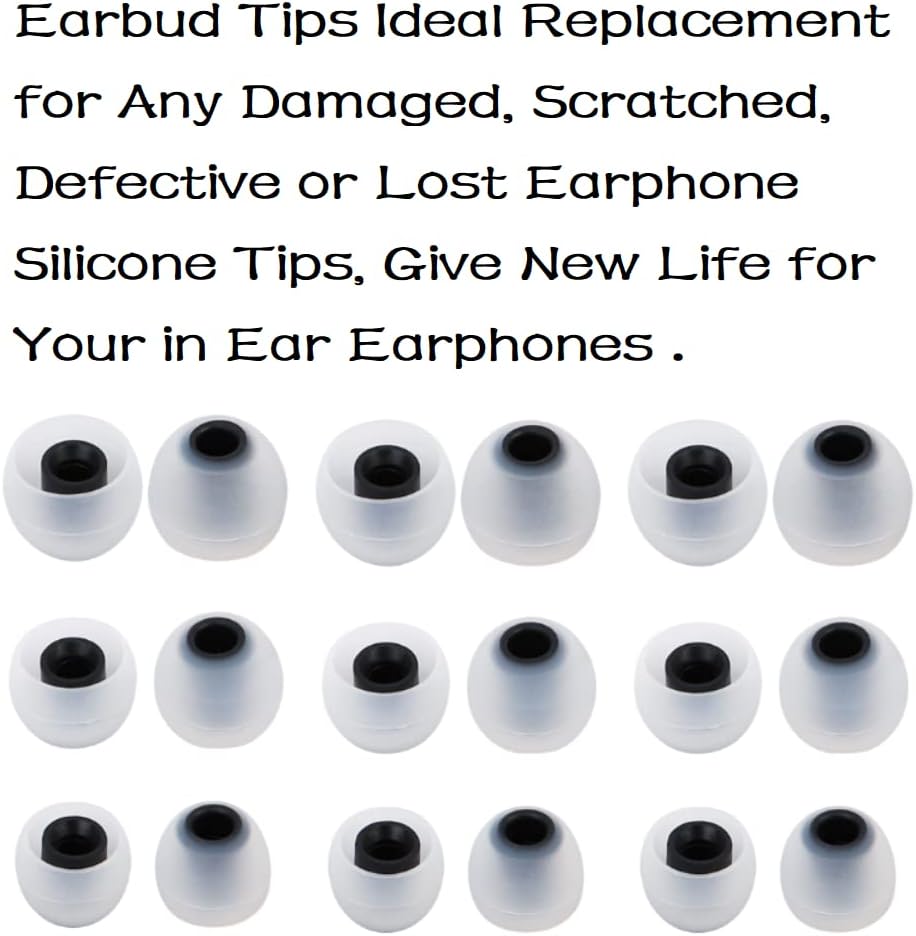 Earbuds Replacement Tips Silicone Earbud Tips Ear Gels Fit for Inner Hole from 3.8mm - 5.1mm Earphones 9 Pairs S/M/L Clear Black