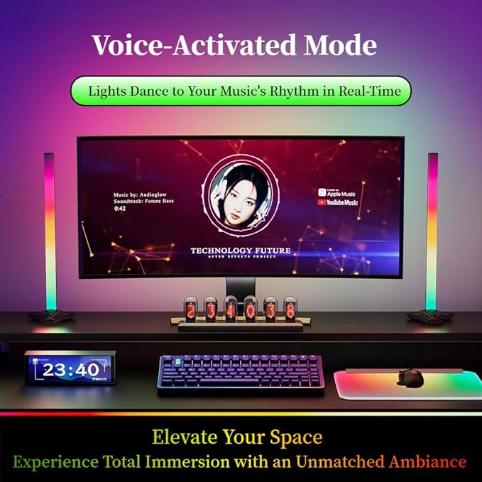 Upgrade RGB LED Strip for 24-Inch PC Monitor Smart Monitor Backlight with Screen Sync &amp Music Mode 45° Wide Angle USB Powered for Desktop/Laptop