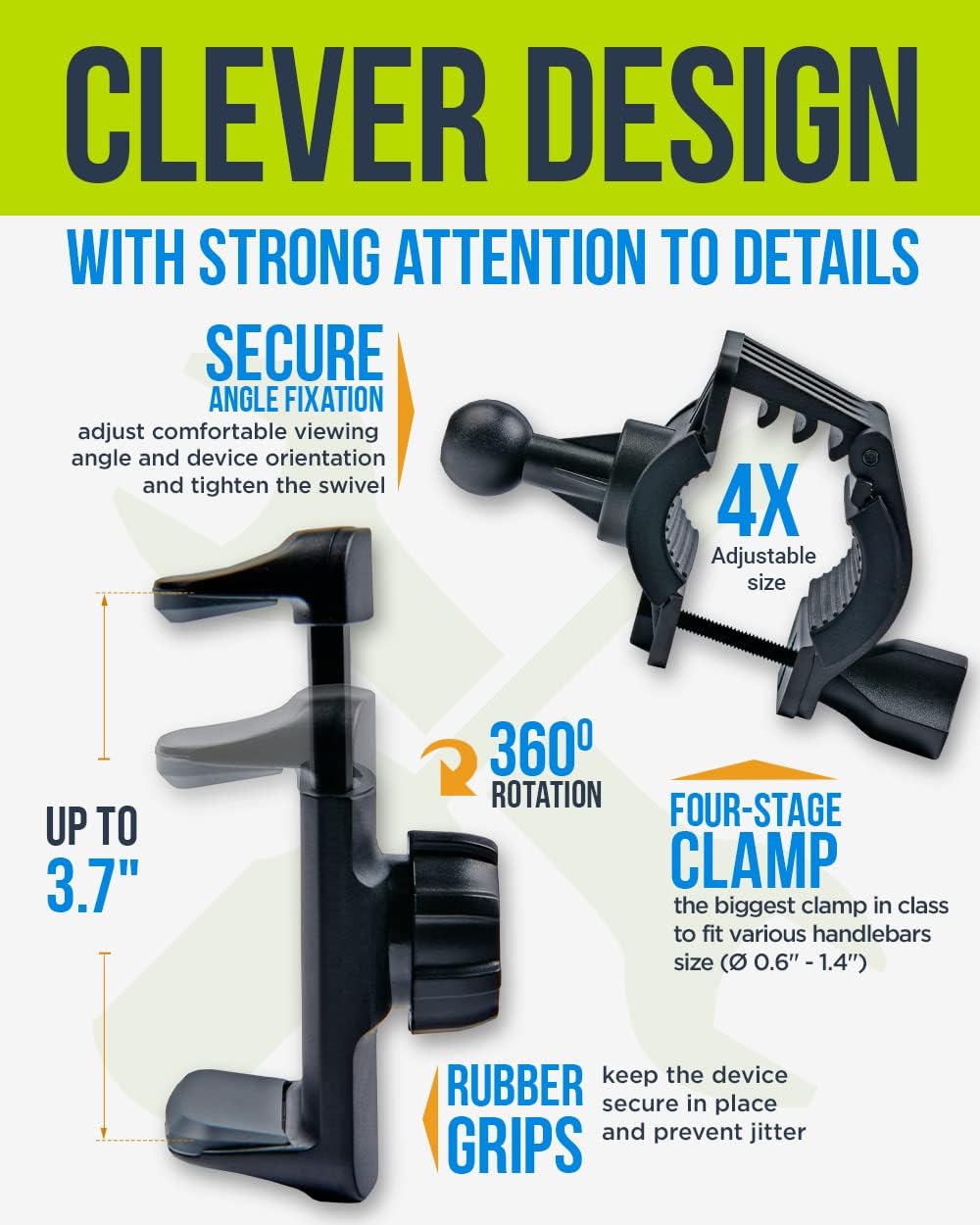 Bike & Motorcycle Phone Mount - for iPhone 16 Pro Max (15, 14, SE, Plus), Galaxy s25 or Any Cell Phone - Universal Handlebar Holder for ATV, Bicycle & Motorbike. +100 to Safeness & Comfort