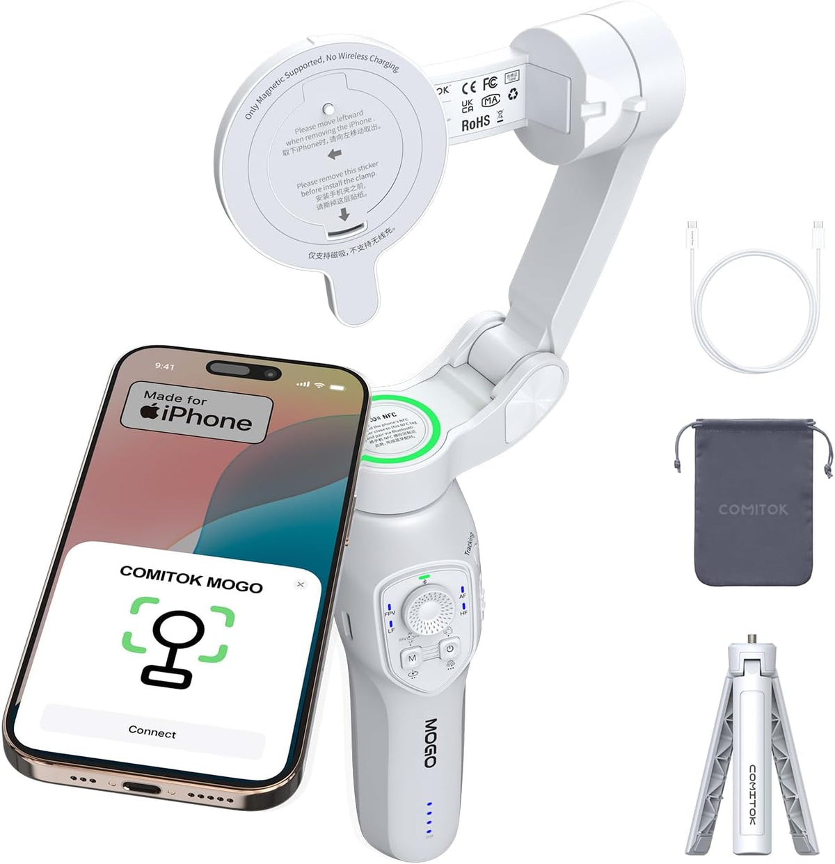 MOGO Only for iPhone, Gimbal Stabilizer for iPhone, [Apple MFi Certified] Cell Phone Gimbal Stabilizer with 360 Degree Tracking for Video Recording, NFC Pair and Magnetic for iPhone 16 Pro Max