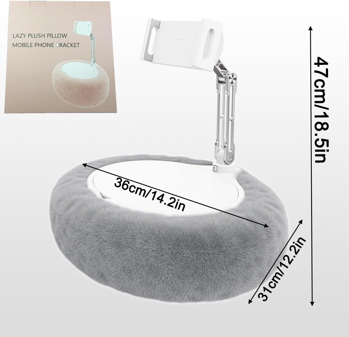 Pillow Stand Holder for Kindle Tablet iPad,Plush Mobile Phone Stand with a Snack Bowl with lid,Compatible with 4.7"-13" Phone, Tablet, iPad, iPhone, Google, Kindle, Samsung (Grey)