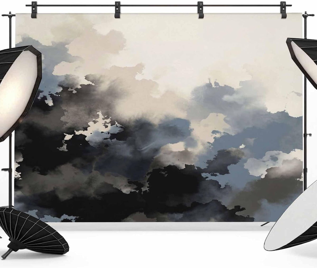Hokiten 12x8 Backdrop for Photography, Black Blue Beige Brushed Microfiber Fabric Backdrop Curtain for Photo, Modern