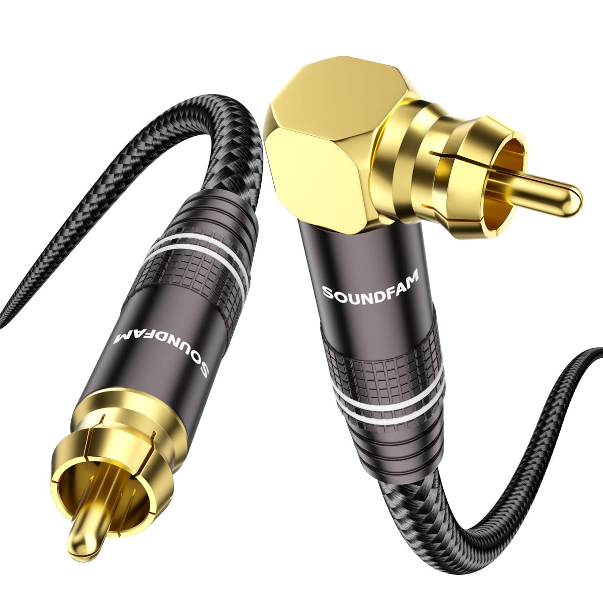 6ft 90 75 High-End Subwoofer Cable - Right Angle RCA Cable | OFC Coaxial | Dual Shielded | Home Theater, Hi-Fi Audio