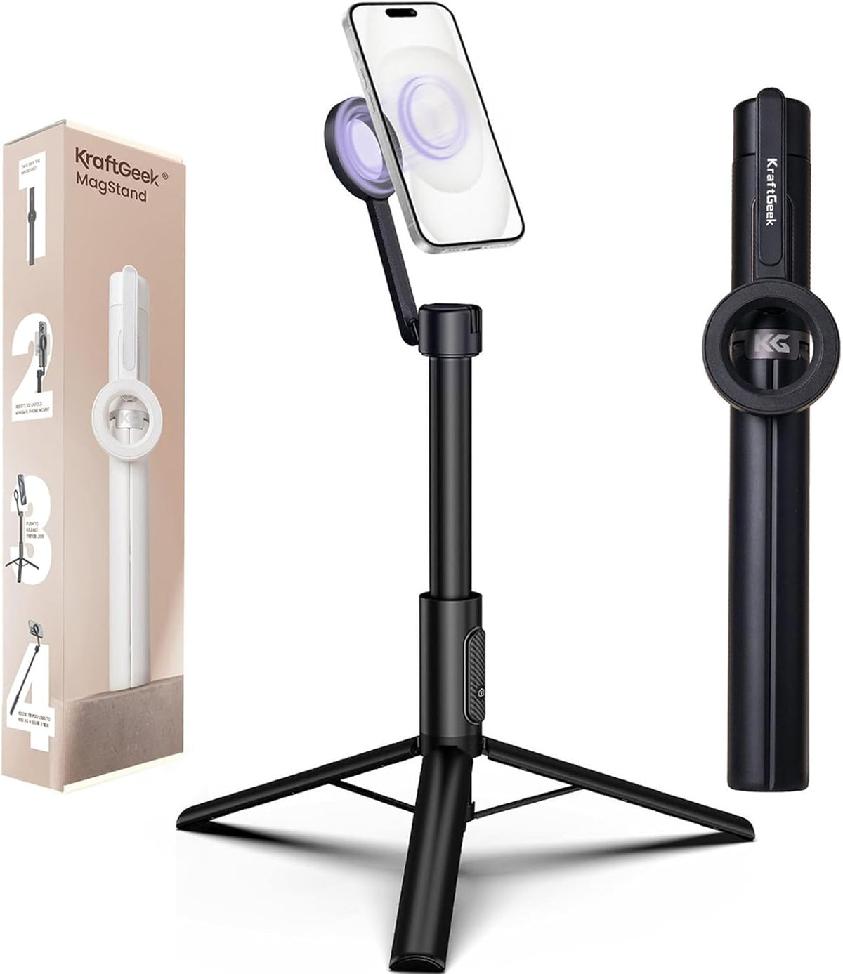 KraftGeek Magnetic Tripod for iPhone, 64” Selfie Stick for iPhone Magsafe, Phone Tripod Stand with Remote for Cell Phone Video Recording Travel