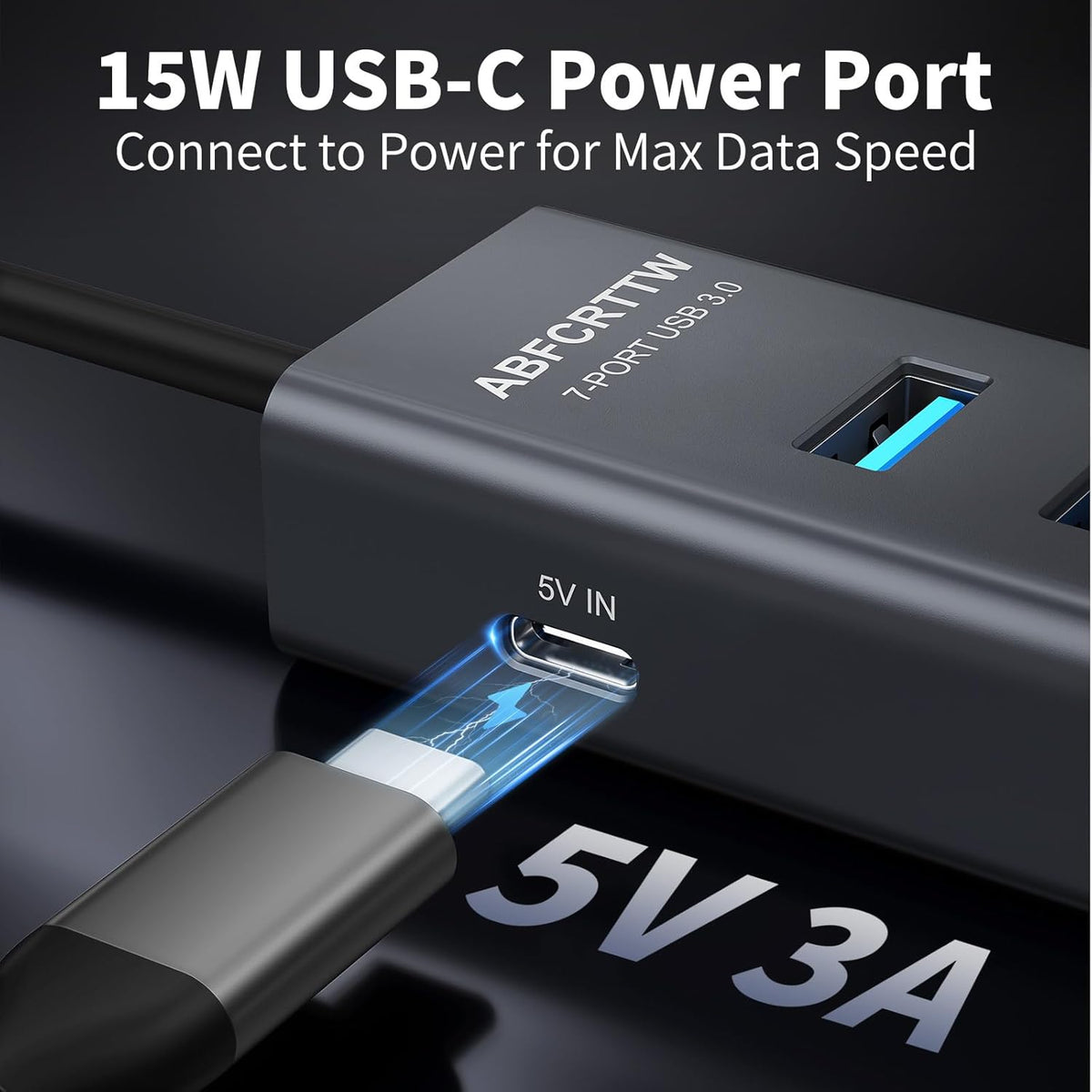 ABFCRTTW 4Ft 7-Port 3.0 4 3 5Gbps USB Hub for Desktop, USB-A & USB-C Ports Aluminium USB Extender Hub, USB Splitter