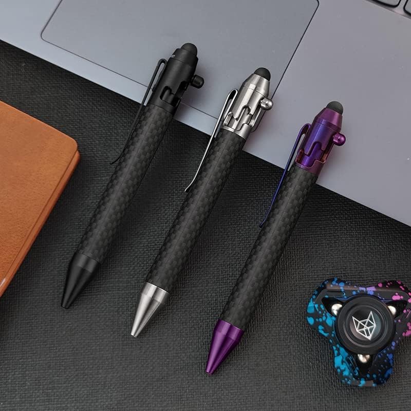 Cool Hand 4.9'' Carbon Fiber Bolt Action Pen with Retractable Stylus Tip for Any Touch Screen, Ballpoint Ink Refillable, Compact Size, Skelton Out Deep Pocket Clip (Carbon Fiber Purple)