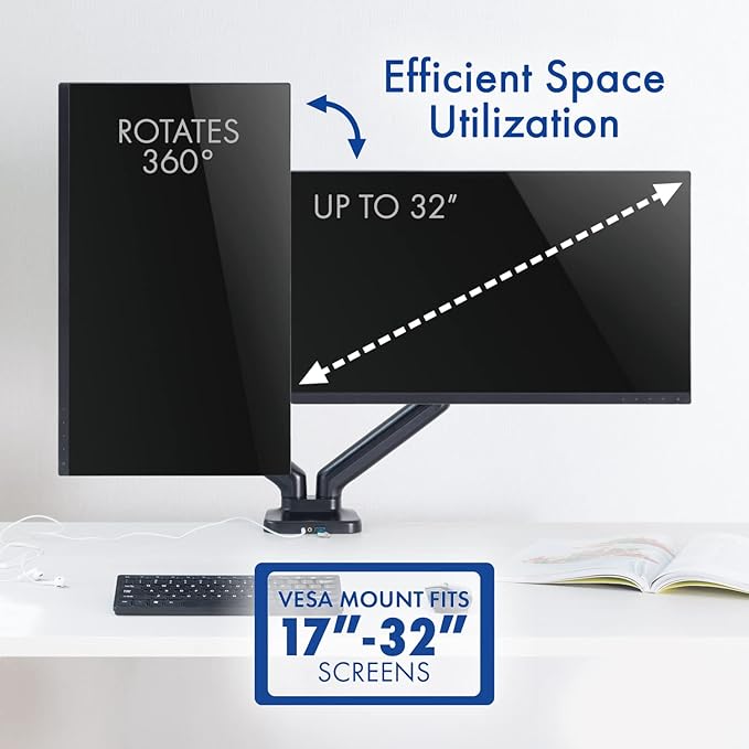 Dual Spring LCD Monitor Arms with USB and Multimedia Ports for: AOC C24G1A 24 Curved Frameless Gaming Monitor FHD 1920x1080 1500R VA 1ms MPRT 165Hz (144Hz Supported)