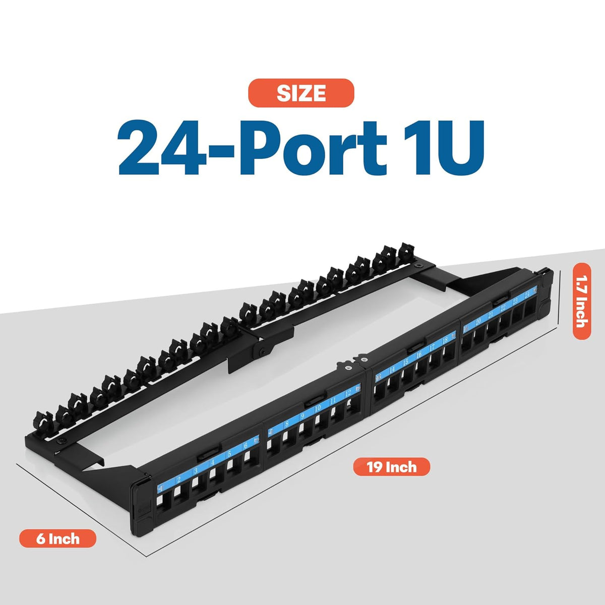 Everest 24 Port Keystone Patch Panel (1-Pack) - Removable 6-Port Panels - Use with Slim Profile Keystones ONLY (Wider Jacks May not fit Side by Side) - with Adjustable Rear Cable Management Bar