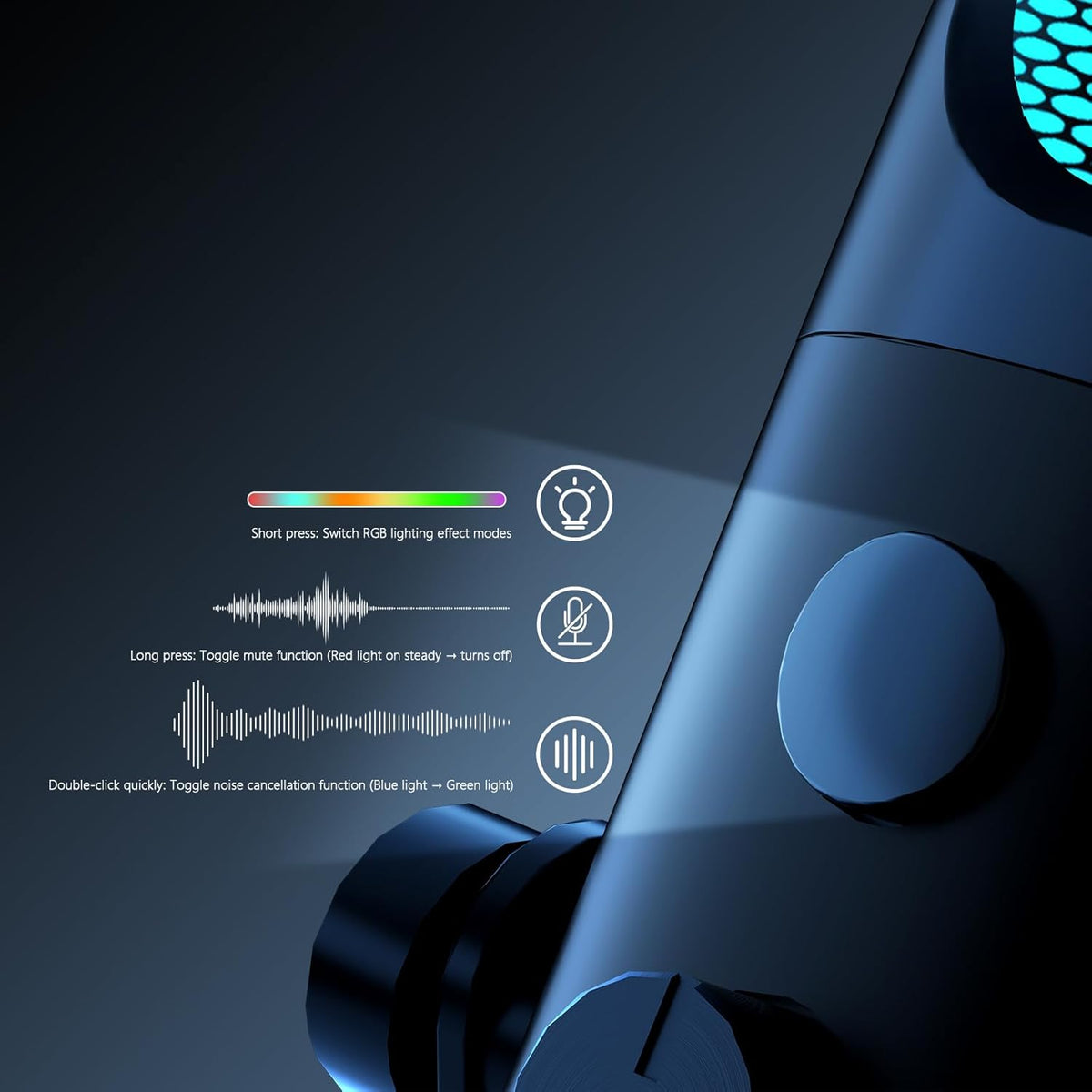 PUPGSIS Gaming Microphone for PC, Noise Cancellation Condenser Mic with RGB Lights, Mute, Monitoring, Pop Filter, Desktop-Mic for Streaming/Podcasting/Recording/Gaming Equipment, Plug & Play-Black