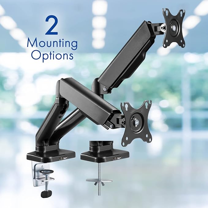 Dual Spring LCD Monitor Arms with USB and Multimedia Ports for: AOC C24G1A 24 Curved Frameless Gaming Monitor FHD 1920x1080 1500R VA 1ms MPRT 165Hz (144Hz Supported)