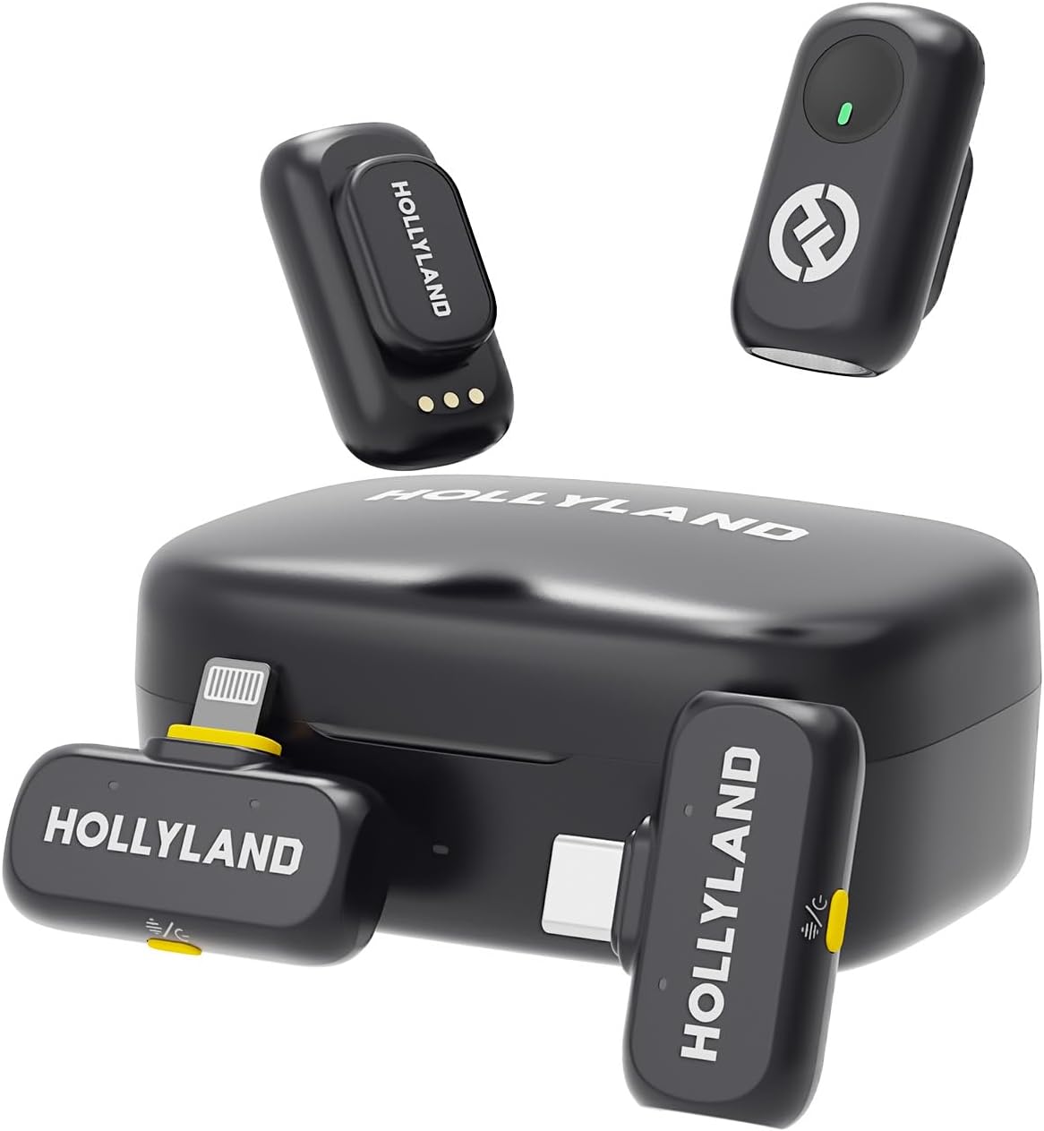 Hollyland Lark A1 Wireless Mini Microphone for iPhone & Android, 48kHz/24-bit, 3-Level Intelligent Noise Cancel, Microphone for YouTube, Podcast, Vlogging (Black, 2TX + 2RX + Charging Case)