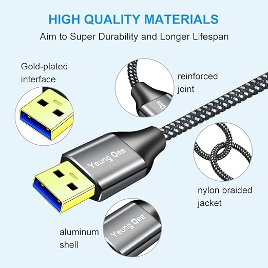 Yeung Qee USB 3.0 A to A Male Cable 15 ft,Super Speed Type A Male to Male Cable USB 3.0 Double End USB Cord for Hard Disk, Cameras,Laptop Cooler, DVD Player and More (15FT/5M)