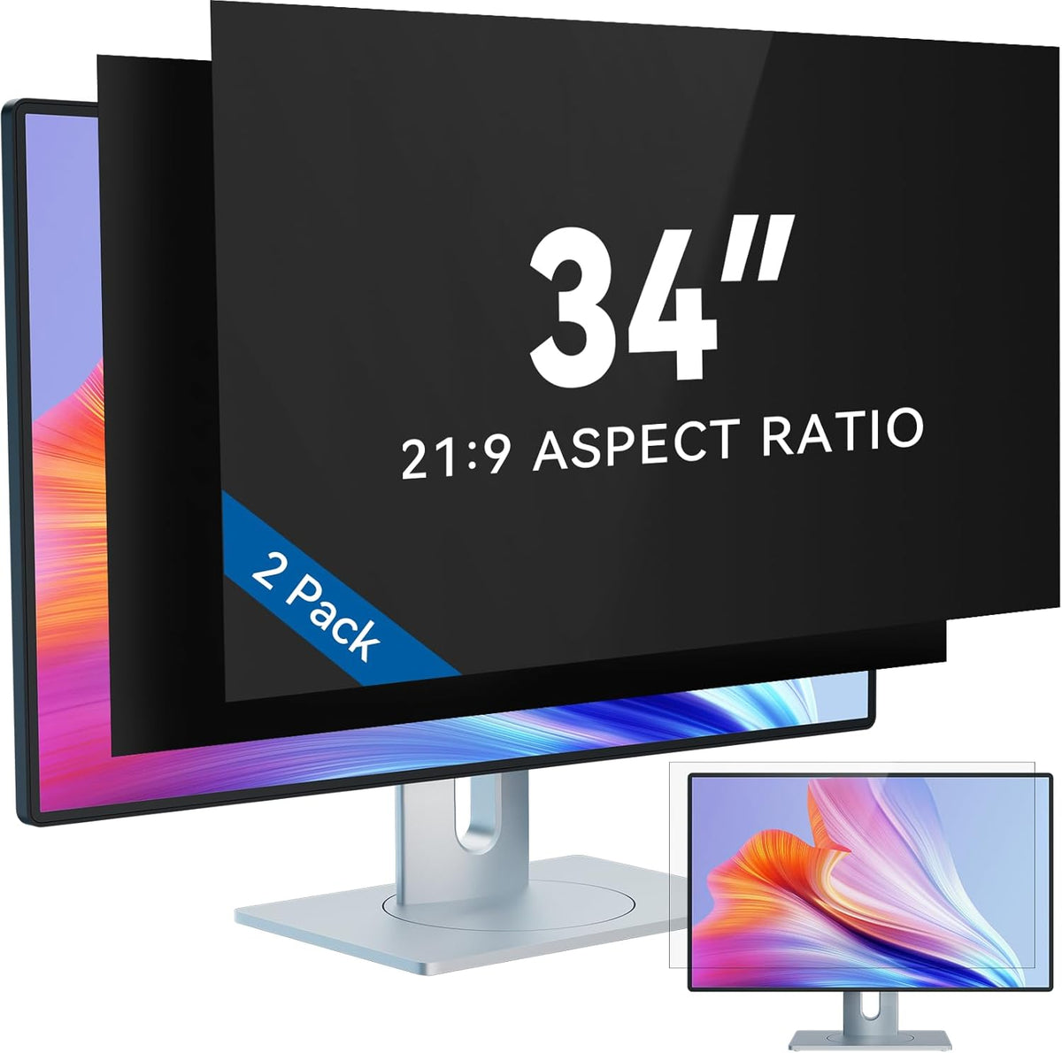 IPROKKO [2-Pack] 34 Inch Computer Privacy Screen Filter for 21:9 Widescreen Monitor, Removable 34in Anti Blue Light Glare Privacy Shield, Anti Spy Security Protector for Hp Dell Asus Acer Samsung