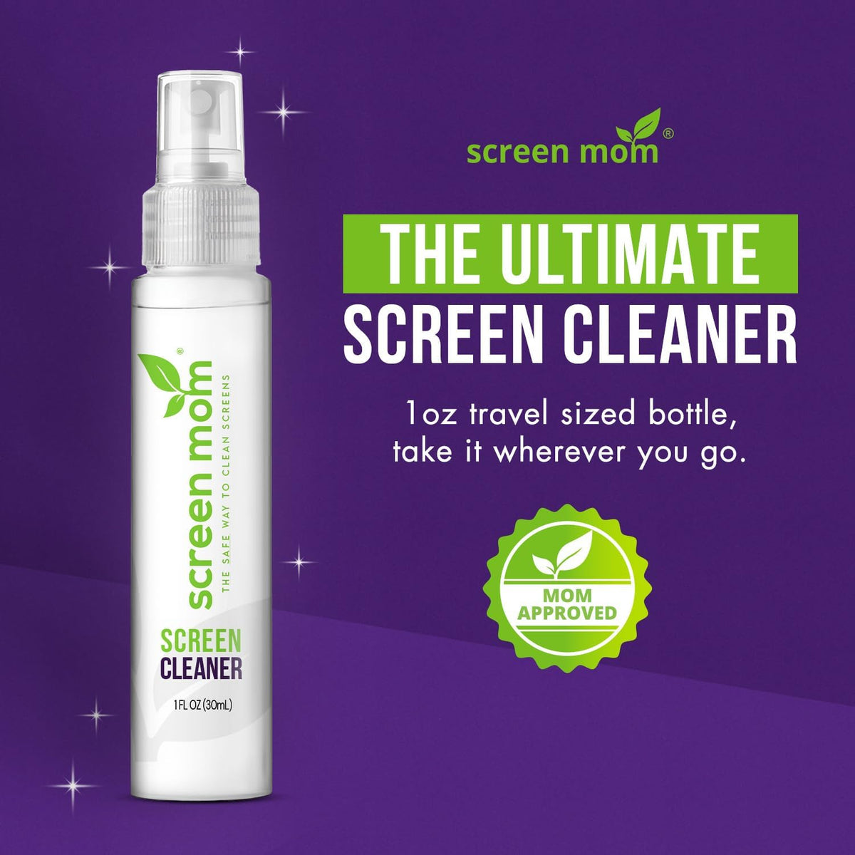 Screen Cleaner Spray and Microfiber Cloths 3-Pack (3x1oz) by Screen Mom-Screen Cleaner Spray and Wipe for TV, Computer, Phone, iPad, Car Screen Cleaning Kit Electronic Cleaner Spray