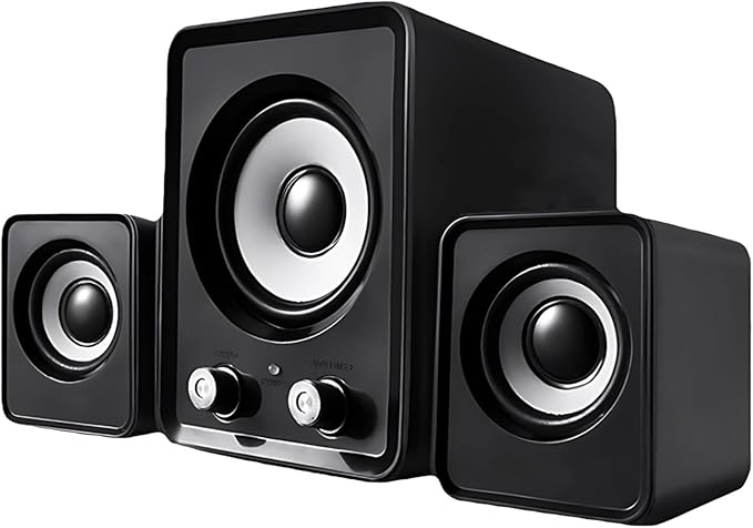 USB Computer Speaker with 360° Surround Sound Wired Subwoofer for Desktop Gaming Volume Control Black Ideal for Pc and Laptops