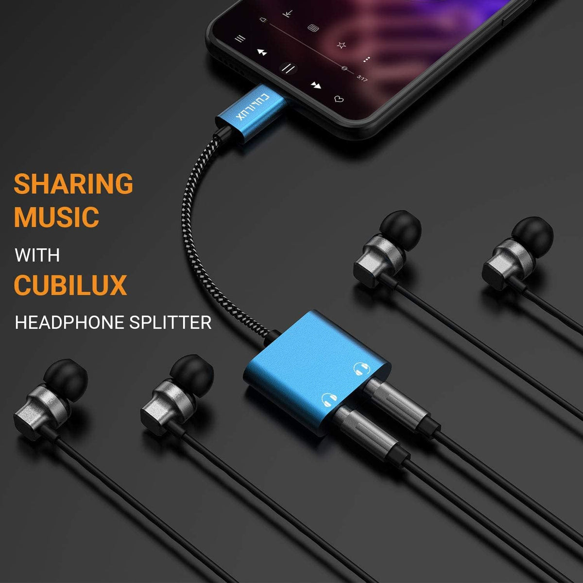 Cubilux USB C Dual Headphones Adapter, Type C to Double 3.5mm Earphone Audio Splitter Compatible with iPhone 16/15, iPad Pro 13/12.9/11 iPad Air 13/5th/4th, Samsung S25/S24/S23 Tab S10/S9/S8