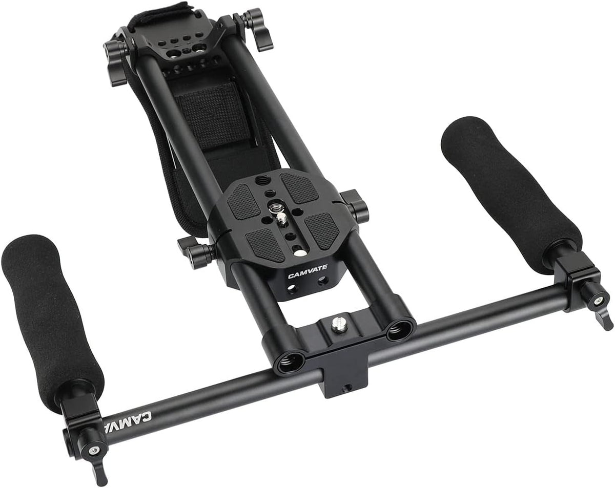 CAMVATE Handheld Shoulder Mount Kit with Sliding Base Plate & Sponge-Covered Handgrip Pair for DSLR Camera - 3029