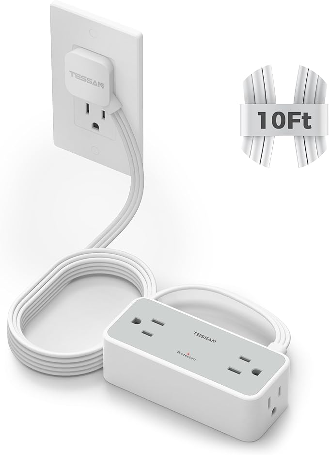 TESSAN Extension Cord 10 FT, Power Strip with 900J Surge Protection, Grey