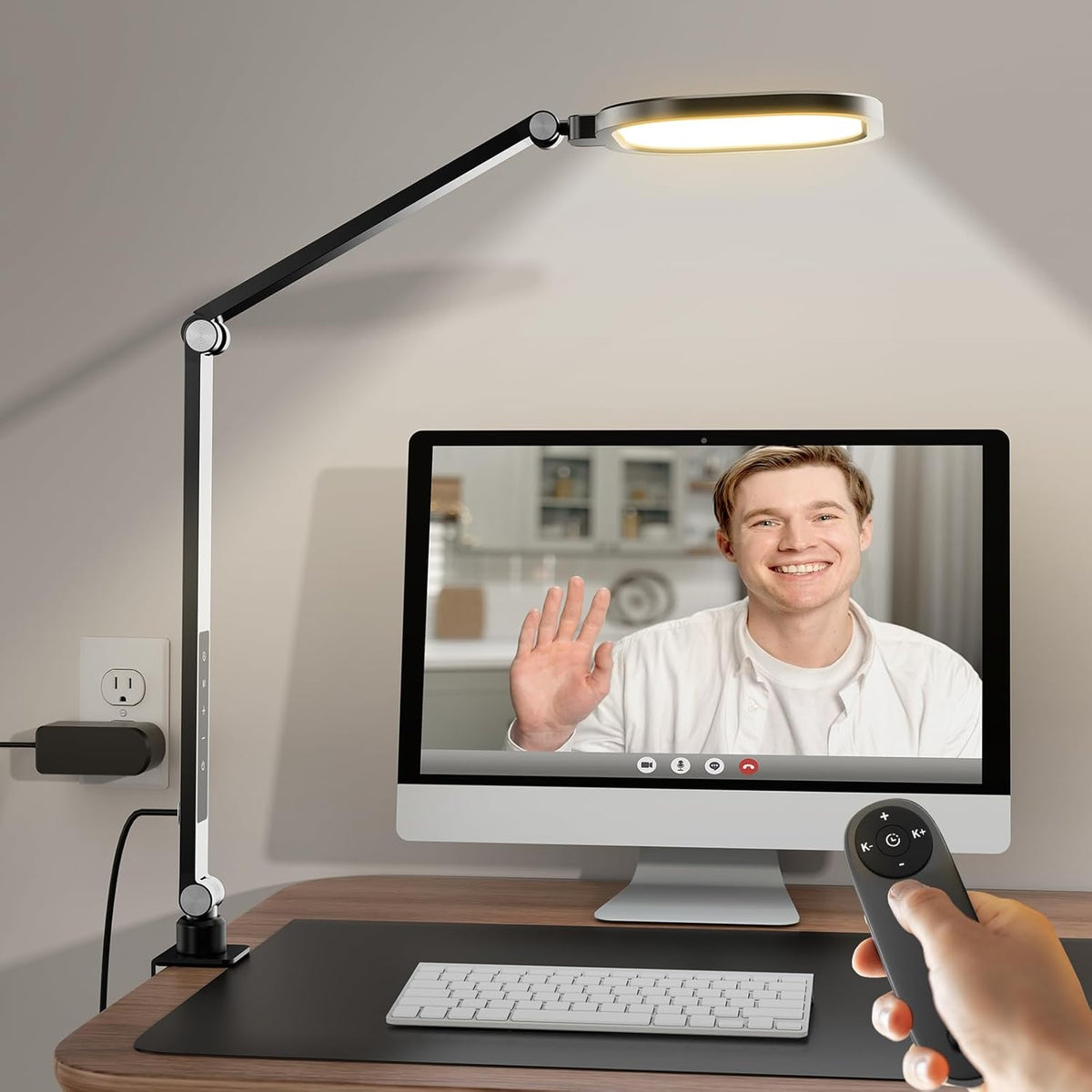 1Pack Video Conference Lighting, Zoom Lighting for Computer with Clamp, 30 Light Modes, Eye-Caring Swing Arm Desk Light with Memory & Timing Func for Home Office, Video Call, Video Conferencing