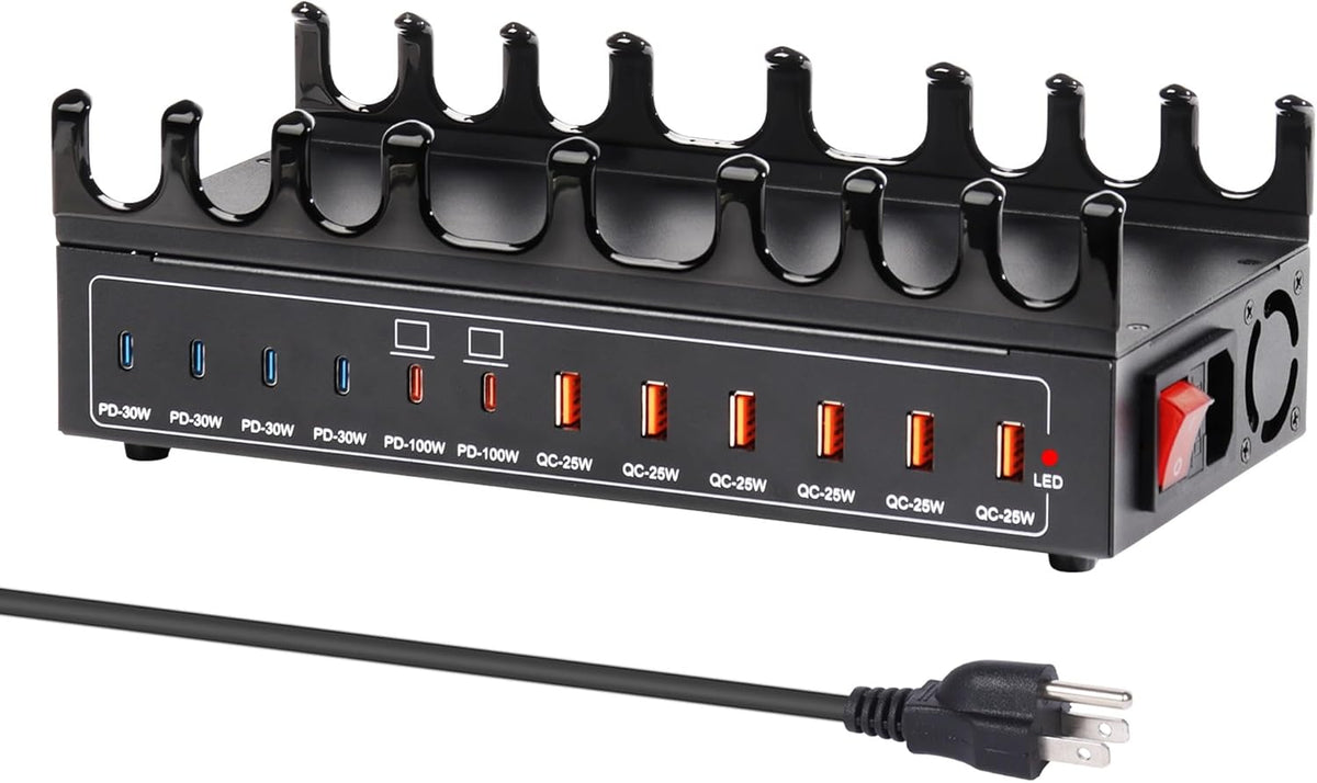 470W Charging Station for Multiple Devices, 12-Port USB C Charging Station with Double 100W PD PPS Port, Multi Device Fast Charger Dock for MacBook Pro Laptop, iPhone, iPad, Tablet, Android Cell Phone