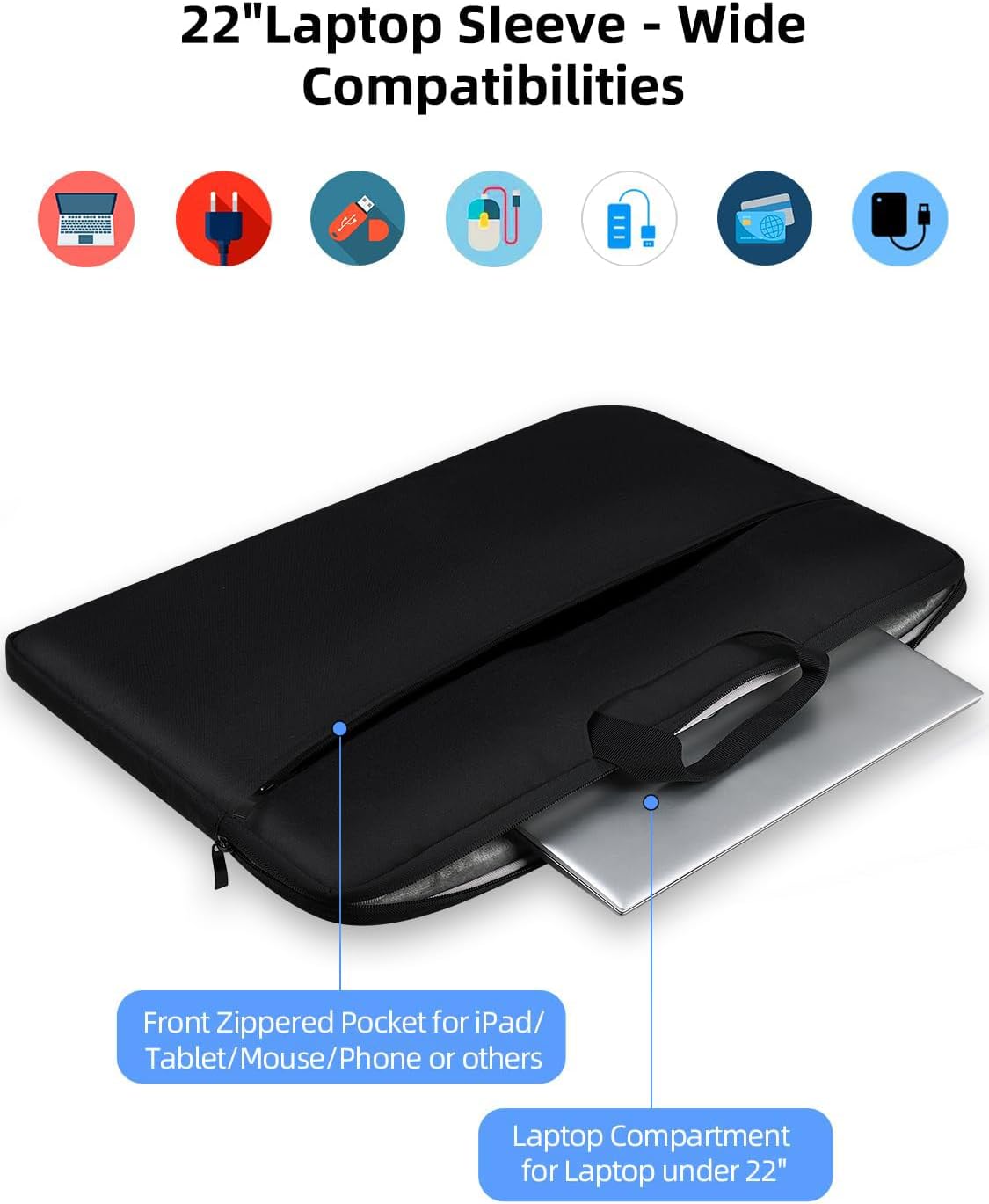 UPERFECT Laptop Sleeve 24-inch for Laptop/Portable Monitor/Notebook/Tablet with Large Capacity Side Pockets & Durable Handle-Waterproof/Shockproof-Padded Compartments-Zippered Accessory Storage