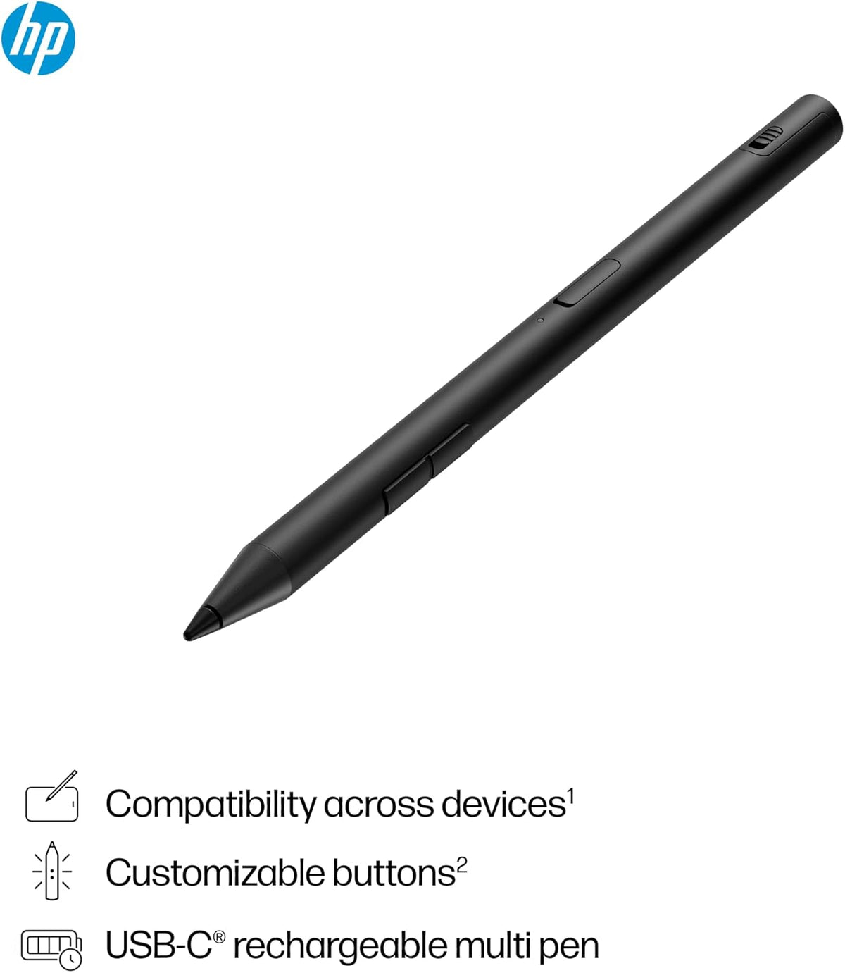 HP 700 Rechargeable Multi Pen Compatible Across Devices/Protocols USBC Charging, Long Battery Life, LED Indicator Customizable Buttons Adjustable Tilt & Pressure Thoughtfully Designed