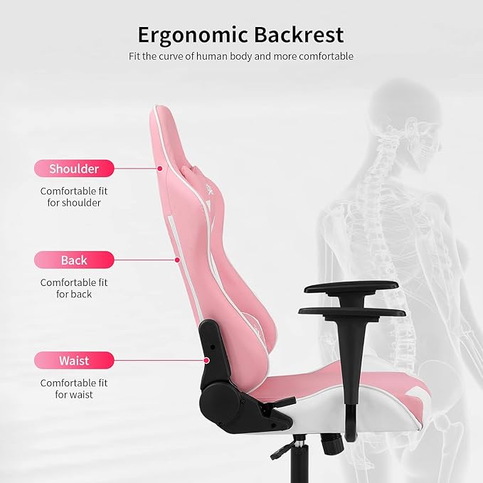 Gaming Chair for Adults PC Silla Gamer Cheap Recliner Game Ergonomic Desk with Headrest Lumbar Support High Back Video Chairs Kids Ages 8-12 Pink 3