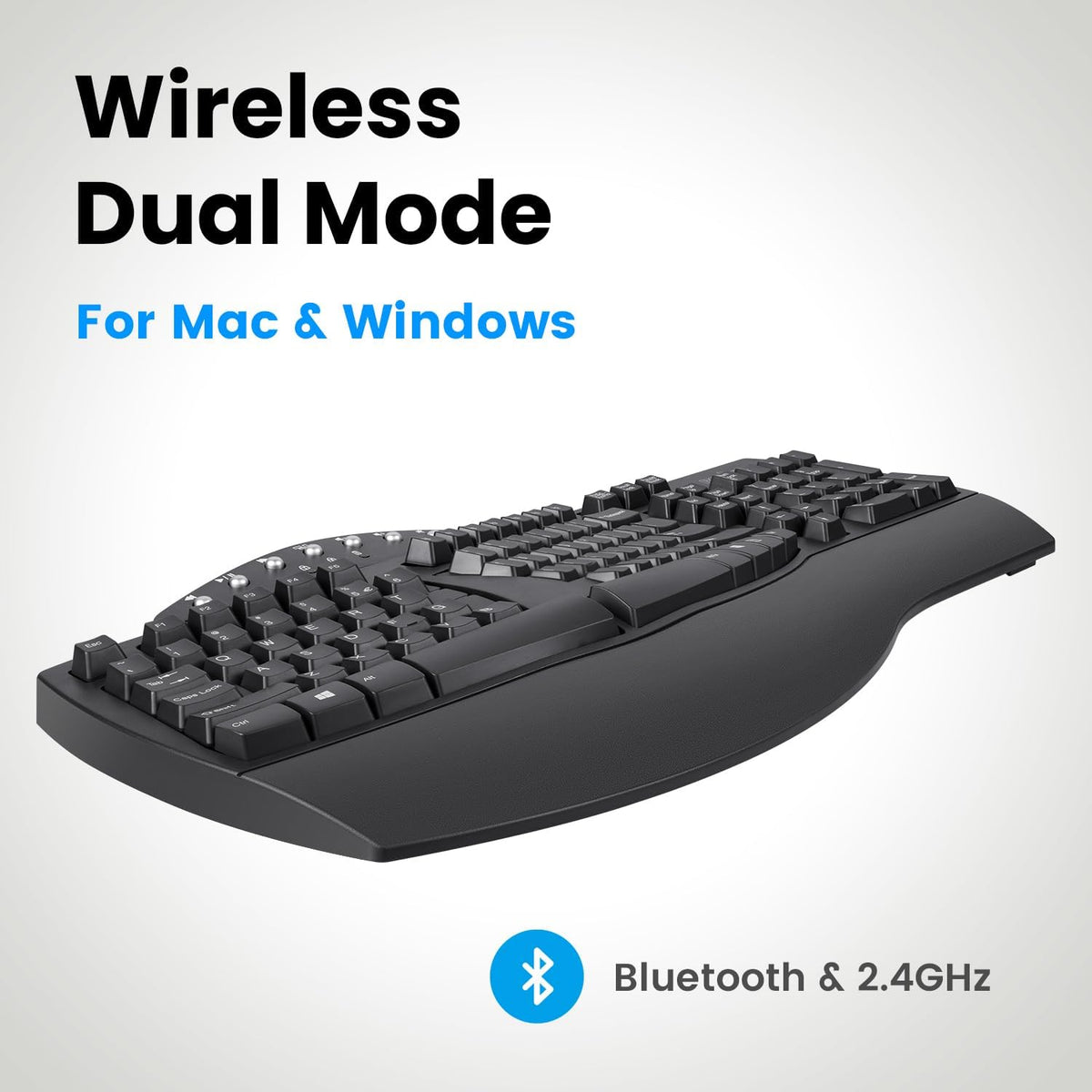 Perixx Periboard-612B Wireless Ergonomic Split Keyboard with Dual Mode 2.4G and Bluetooth Feature, Compatible with Windows 10 and Mac OS X System, Black, US English Layout