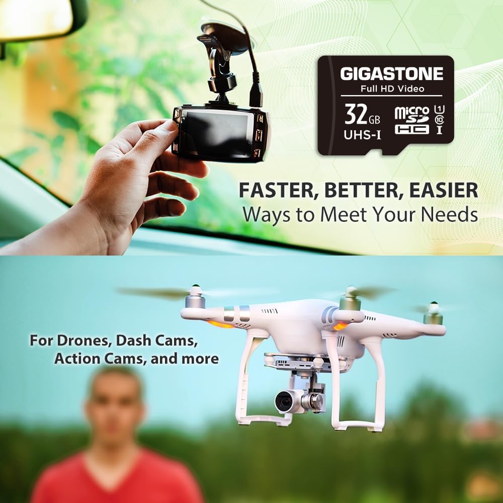 GIGASTONE 32GB 10-Pack Micro SD Card, Full HD Video, Surveillance Security Cam Action Camera Drone, 90MB/s Micro SDHC UHS-I U1 C10 Class 10