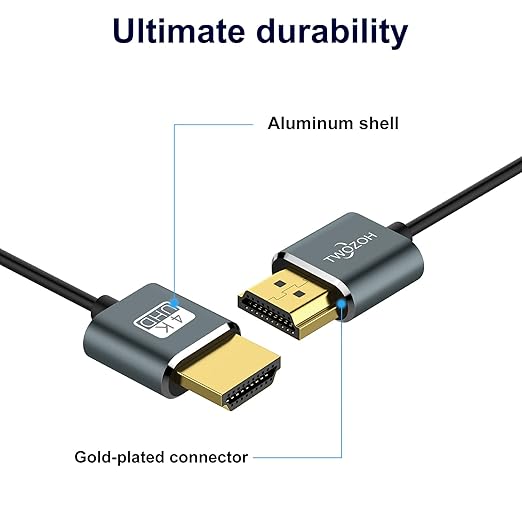 Twozoh Flexible & Slim HDMI Cable 1FT 2 Pack, Ultra Thin HDMI Cord Supports High Speed 4K@60Hz 18gbps 2160P/1080P