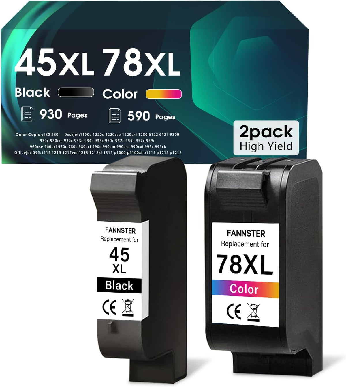 45 78 Ink Cartridge Combo Pack Compatible for HP Deskjet 1220c-ps 930C 952C 970Cxi Color Copier FAX 1220 PhotoSmart 1115 1215(1 Black, 1 Color)