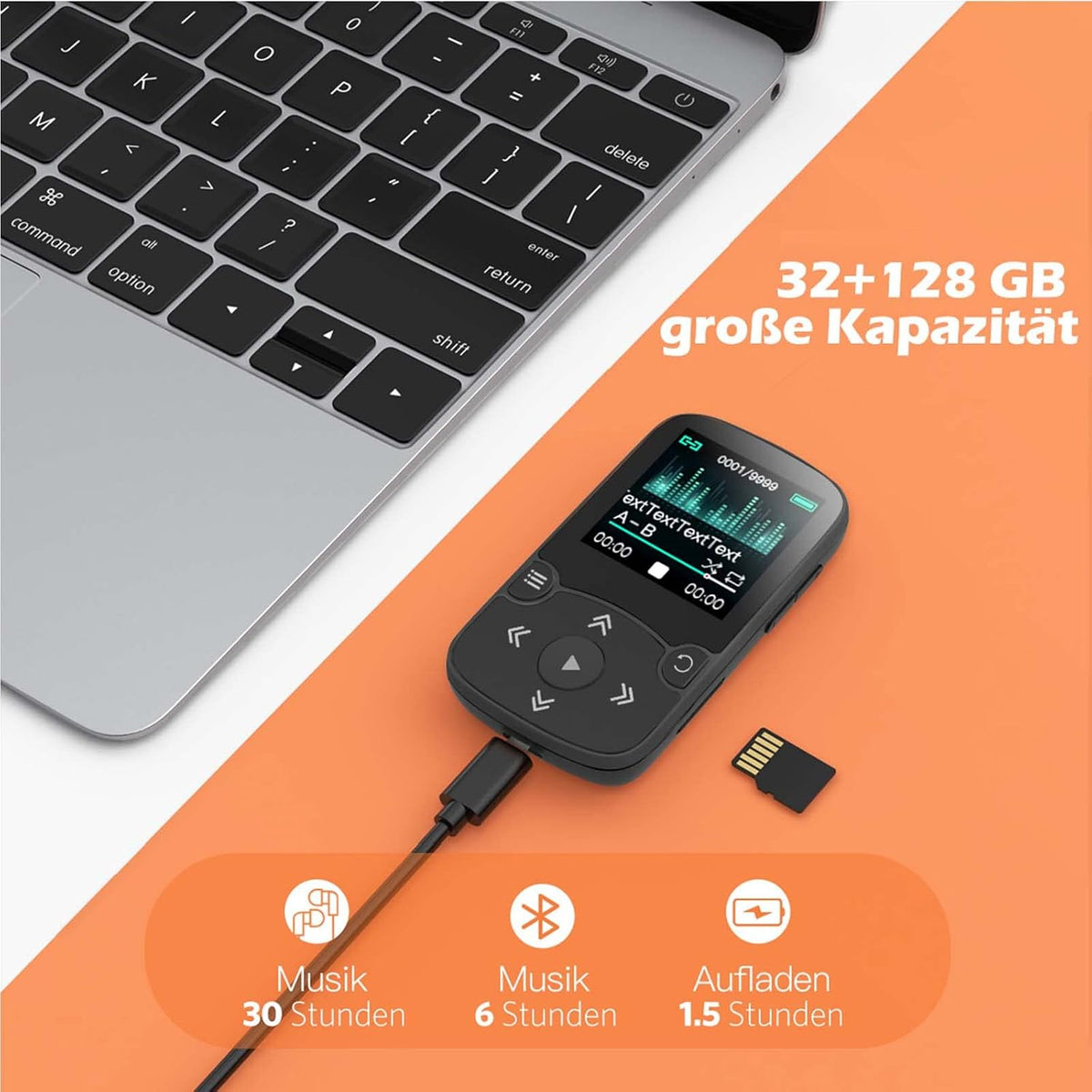 AGPTEK 32GB MP3 5.3 128GB Player with Clip, Bluetooth Lossless Sound with FM Radio, Voice Recorder for Sport Running