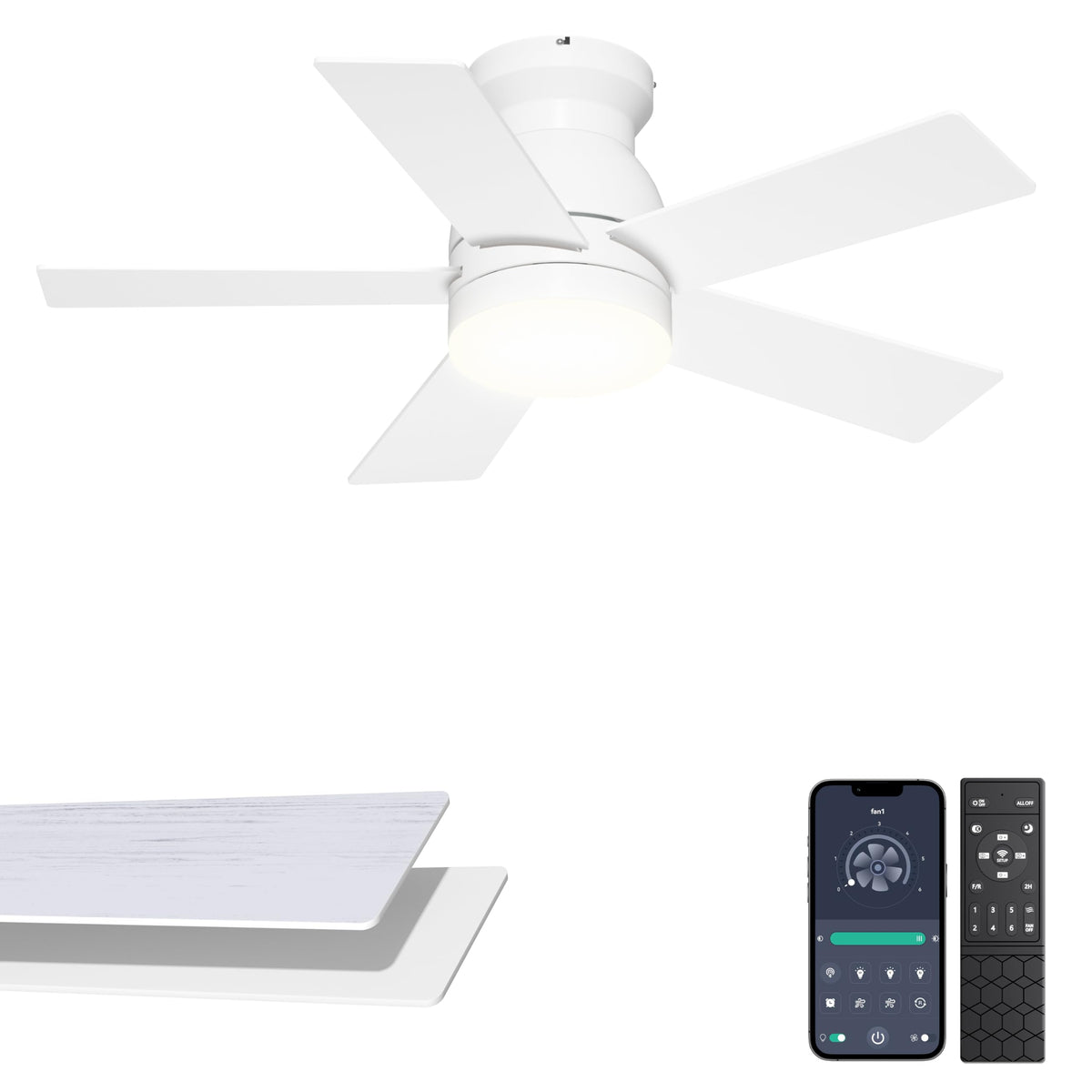 Phylluz 32 Small Ceiling Fan with Light, Mini Low Profile Flush Mount Fan for Hallway & Closet, Quiet DC Motor, Modern Tiny Sp