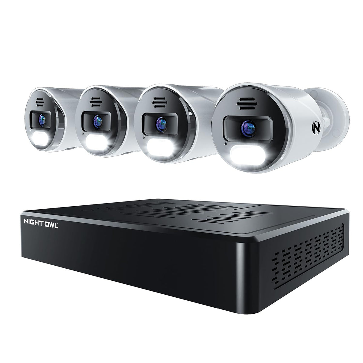 Night Owl Power Over Ethernet 12 Channel NVR Video Home Security Camera System with (4) Wired IP 4K HD Indoor/Outdoor Deterrence Cameras and 2TB Hard