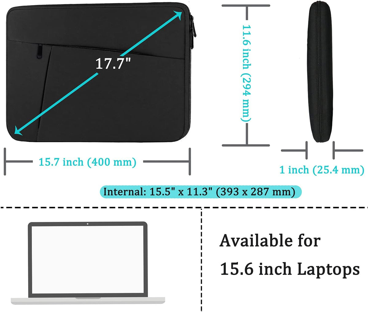 BOOEUDI 15.6 inch, 15.6 inch Laptop Case Sleeve Durable Shockproof Protective Computer Carrying Cover with Front