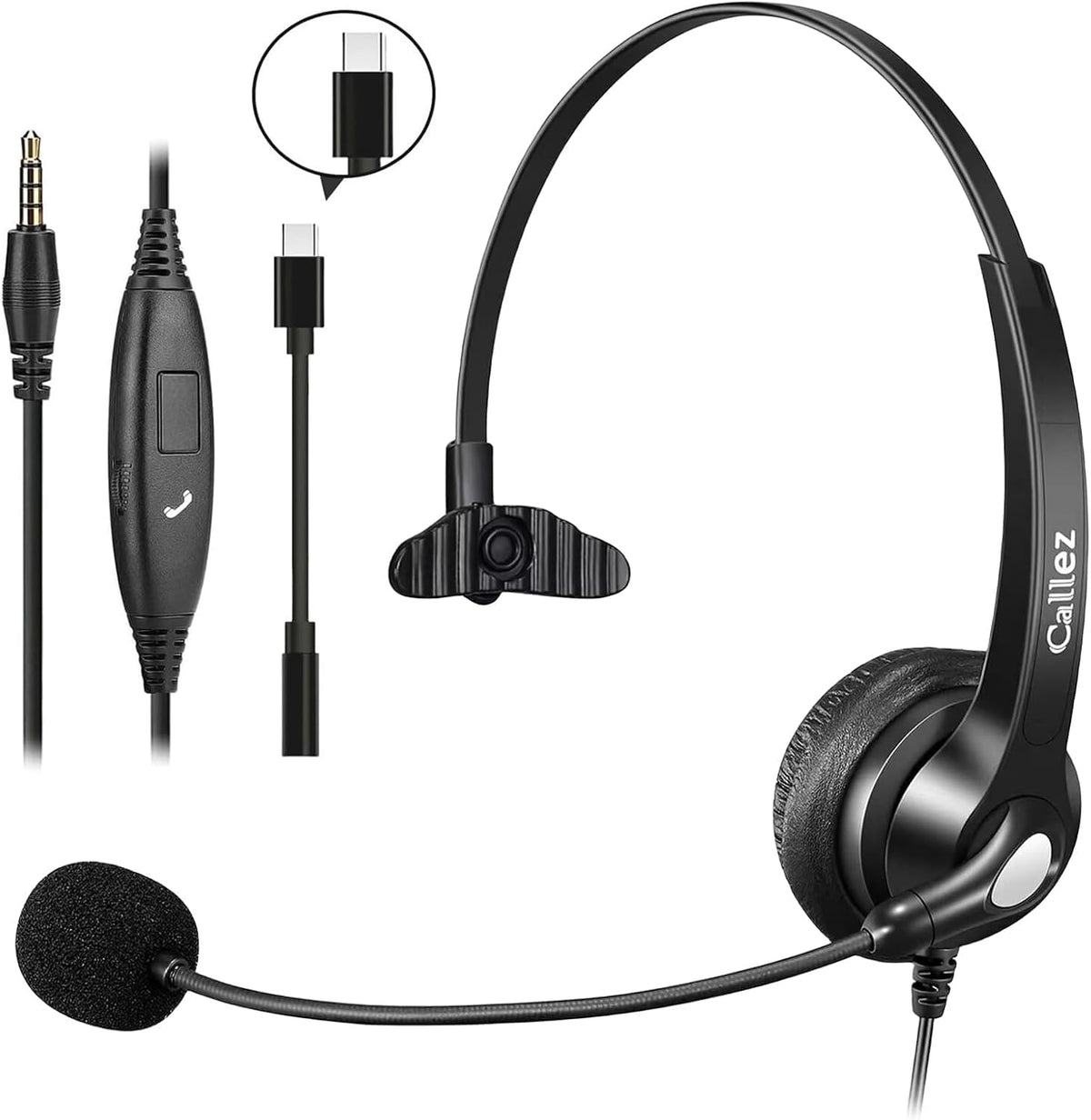 3.5mm Jack Cell Phone Headset with Microphone Noise Cancelling for PC Laptop, Wired Computer Headphones for iPhone Android Zoom Home Office Work School Classroom, in-line Control, Comfort-Fit