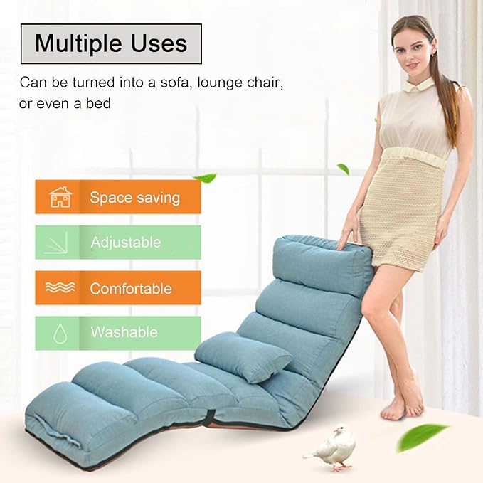 Floor Chairs with Pillow for AdultsFloor Gaming Chair with 3 Position Adjustable Head、Back and Knee SupportNo Assembly Folding Lazy Sofa Chair for GamingSleepingReading (Red)