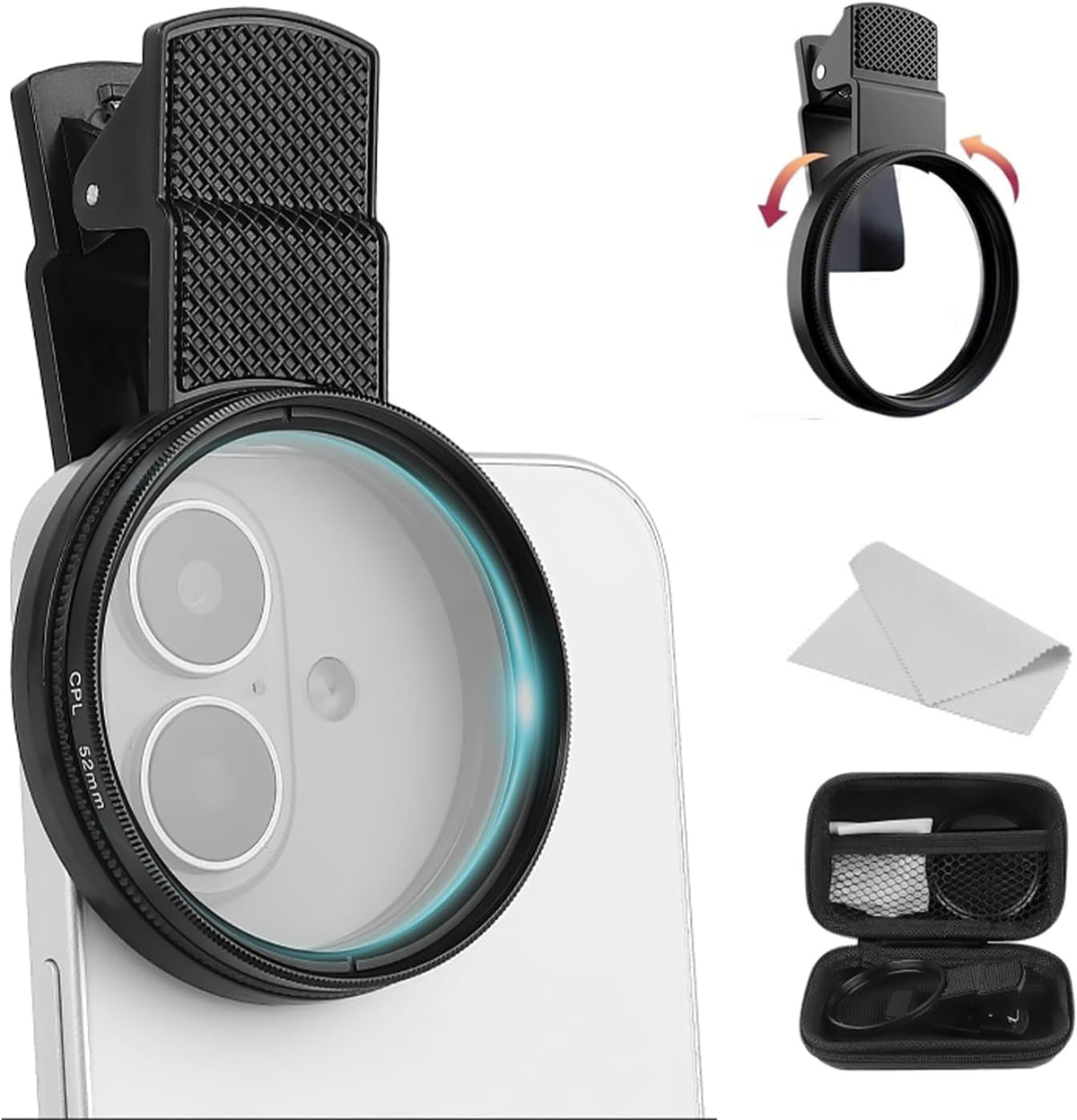 52mm Clip-on CPL Phone Camera Filter Kit, Circular Polarizer Filter, CPL Polarizer Phone Camera Lens Filter for iPhone Samsung/Android Smartphones